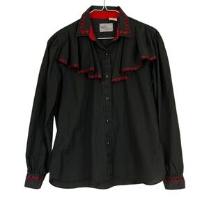 Vintage Kenny Rogers Karman Black w Red Trim Pearl Snap Style Western Shirt MED